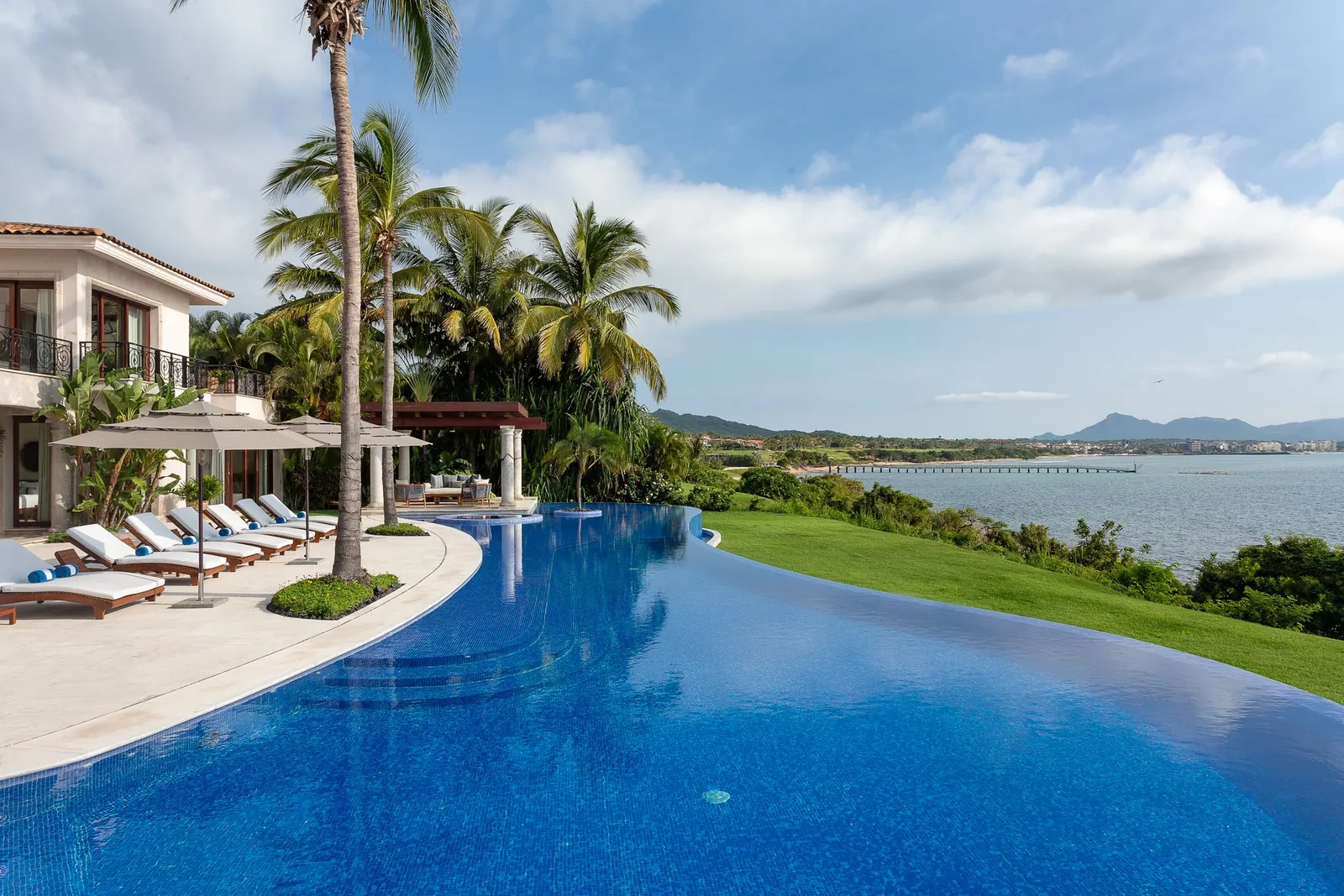 The infinity edge looking across the bay to the mountains