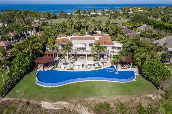 The house, garden and pool from above