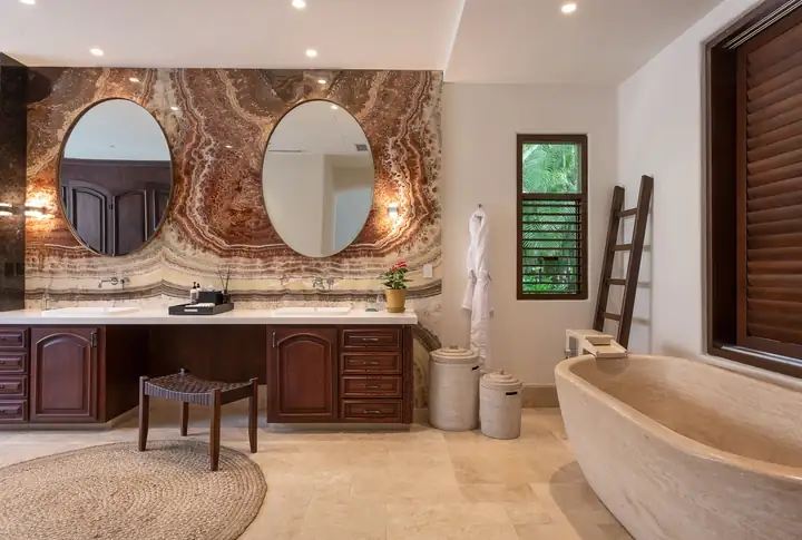 Master Suite 2: the bathroom with its freestanding stone tub